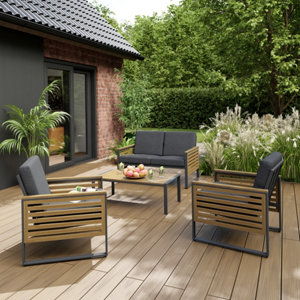 Salon de jardin 4 places en aluminium décor bois "HIBISCA"