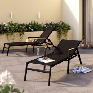 Bain de soleil aluminium et toile pvc noir "ASARA" - L. 203 x l. 56/62 x H. 88 cm.