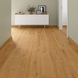 Sol stratifié à clipser 8 mm AC5 marron clair effet chêne naturel ADRIUS - 128,5x19,2 cm