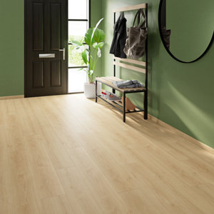 Sol stratifié à clipser 8 mm compatible pièce humide, effet chêne naturel beige MINA NAT WP - 138,3x19,3 cm