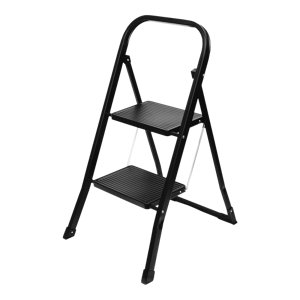 Marchepied pliable 2 marches noir mat en acier et antidérapant H. ouvert : 82 cm