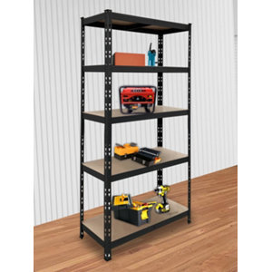 Étagère 5 niveaux en MDF et acier noir mat METAL SHELF H. 180 x l. 90 x P. 40 cm