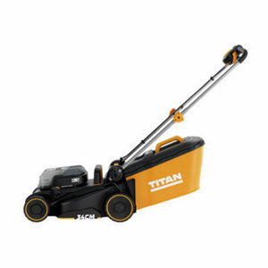 Tondeuse sans fil 18V mulching 34 cm noir jaune gris avec rangement vertical