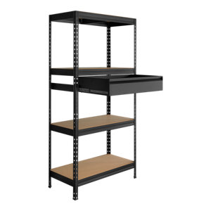 Etagère bois/métal avec tiroir - L.90 x H. 180 x P. 45 cm