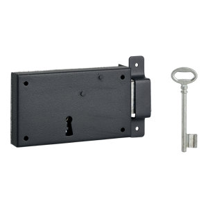 Serrure applique horizontale 140X80 droite noire, 1 clé 