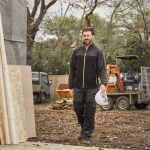 Veste polaire CAZE noire/grise en polyester, col cheminée, 2 poches zippées, taille M