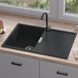 Kit évier encastré 78x50 cm quartz résine mat noir métallisé avec robinet