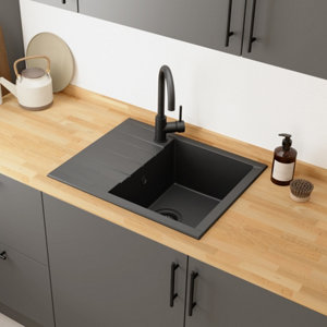 Evier résine, rectangulaire noir encastré ISING - 100x50x21 cm