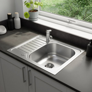 Evier inoxydable encastré, gris, égouttoir réversible  60x50x16 cm