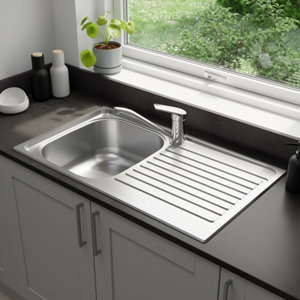 Evier inoxydable encastré, gris, égouttoir réversible NAKAYA - 86x50x16 cm