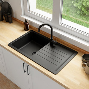 Evier quartz, rectangulaire 1 bac noir encastré ALLAIRE - 86x50x28,2 cm