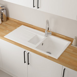 Evier résine, rectangulaire 1,5 bacs blanc encastré ISING BOWL - 100x50x21 cm