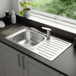 Evier inoxydable 1 bac encastré, gris, égouttoir réversible 76x43,5x16 cm