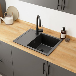 Evier quartz, rectangulaire 1 bac noir encastré 58x44x19,5 cm