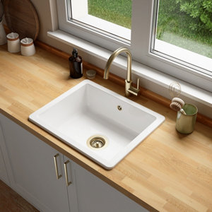 Evier céramique 1 bac encastré,  blanc BELGARDE - 56,5x46x20 cm