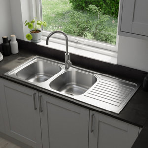 Evier inoxydable, 2 bacs gris égouttoir réversible NAKAYA -116x50x15 cm