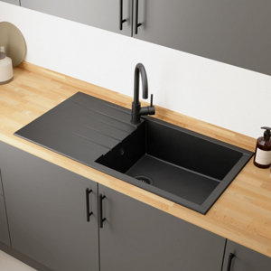 Evier résine, rectangulaire 1 bac noir encastrable ISING XL - 100x50x20,5 cm