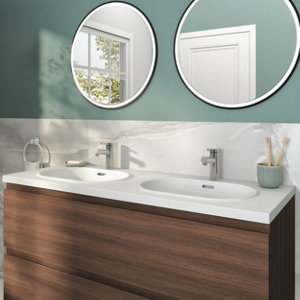 Vasque double en résine blanche satin CALICIA 120,4 x 11,5 x 45,2 cm