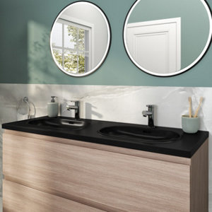 Vasque double en résine noire satin CALICIA 120,4 x 11,5 x 45,2 cm