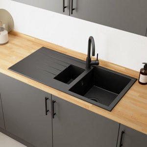 Evier résine, rectangulaire 1,5 bacs noir encastré ISING BOWL - 100x50x21 cm