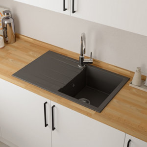 Evier résine, rectangulaire 1 bac gris encastré ISING - 80x50x21 cm