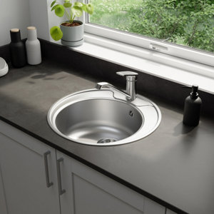 Evier inoxydable, rond 1 bac gris QUIMBY -  49x49x19 cm