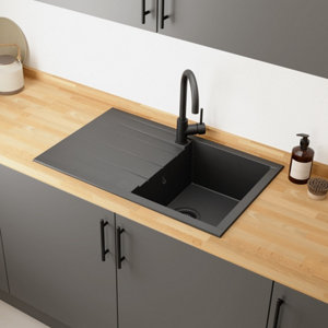 Evier résine, rectangulaire 1 bac noir, égouttoir réversible 80x50x21 cm