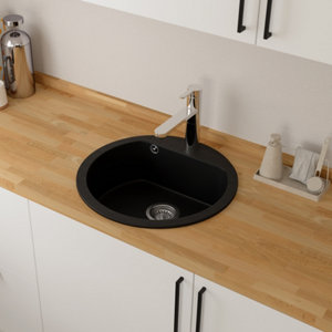 Evier quartz rond 1 bac noir enastré DREXLER ZYNXG80F - 51x51x19,4 cm