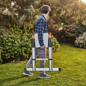 Échelle télescopique 13 barreaux en aluminium avec stabilisateur charge 150 kg - H. 3,8 m