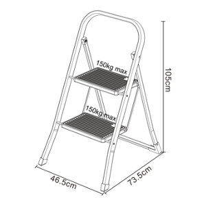 Marchepied pliable 2 marches en acier et plastique noir charge 150 kg - H. 81 cm