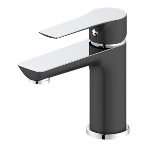 Mitigeur lavabo noir mat et chromé avec bonde clic-clac WICIE