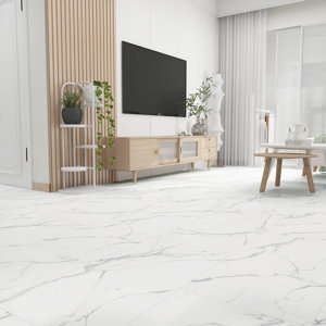 Sol clipsable pvc effet marbre brillant blanc 91,4 x 45,7 cm, Ep. 4,5 mm