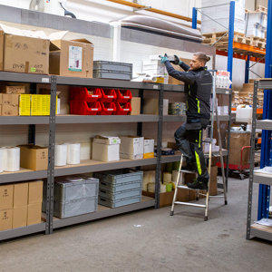 Étagère bois/métal gris charge lourde 4 tablettes - H. 185 x L. 220 x P. 60 cm