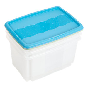 Lot de 3 boîtes polypropylène 45L, couvercles gris vert bleu - H.41 x l.40 x P.55 cm