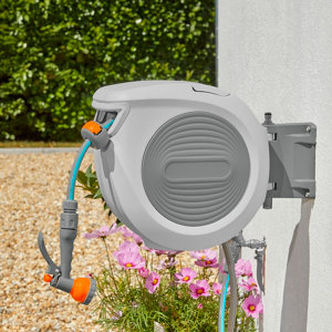 Dévidoir mural automatique avec tuyau d'arrosage 20 m et pistolet 7 réglages