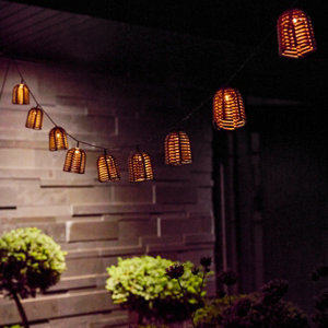 Guirlande lumineuse solaire 10 LED effet rotin marron 4,8 m IP44