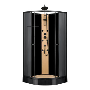 Cabine de douche hydromassante quart de cercle noire décor bambou 90 x 90 x 225 cm