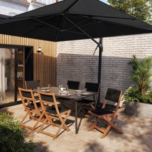 Table de jardin rectangulaire 6 personnes acier et verre trempé noir ZANDOR L. 160 x l. 90 x H. 74 cm