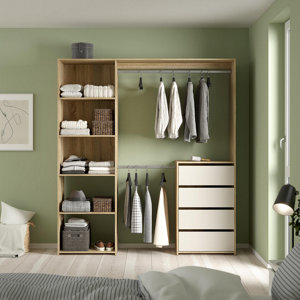 Kit Dressing effet chêne clair/beige cachemire KARISMA - H. 200 x L. 181,5 x P. 40 cm