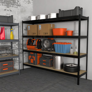 Étagère acier bois noir mat 4 niveaux réglables charge 1600 kg - L. 240 x P. 60 x H. 197 cm