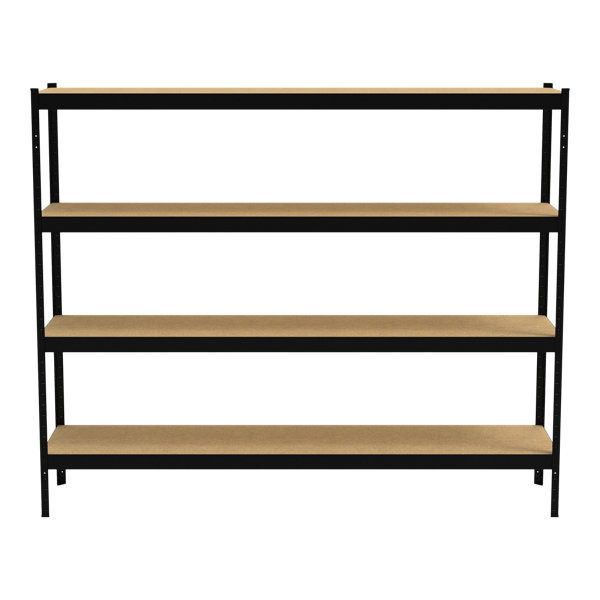 Étagère acier et bois noir mat 4 niveaux réglables - L. 240 x P. 60 x H. 197 cm