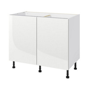 Meuble bas "Dorice" blanc brillant l.100 x h.72 x p.57 cm 2 portes