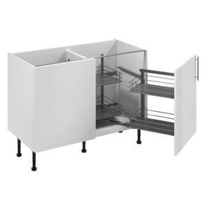 Meuble d'angle bas "Dorice" blanc brillant l.120 x h.72 x p.57 cm 1 porte + rangement panier droit