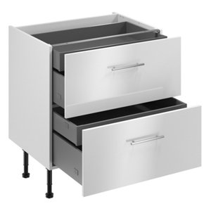 Meuble bas "Dorice" blanc brillant l.80 x h.72 x p.57 cm 2 casseroliers + 2 tiroirs intérieurs