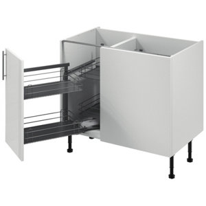 Meuble d'angle bas "Dorice" blanc brillant l.100 x h.72 x p.57 cm 1 porte + rangement panier gauche