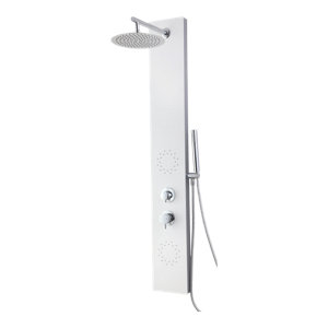 Colonne de douche hydromassante aluminium blanc et chrome 140 x 20 cm