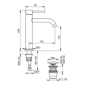 Mitigeur lavabo haut laiton brossé effet or avec bonde clic clac SINDIA 