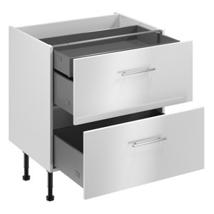 Meuble bas "Dorice" blanc brillant l.80 x h.72 x p.57 cm 2 casseroliers + 1 tiroir intérieur