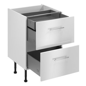 Meuble bas "Dorice" blanc brillant l.60 x h.72 x p.57 cm 2 casseroliers + 1 tiroir intérieur haut