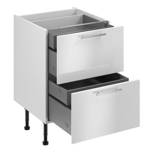 Meuble bas "Dorice" blanc brillant l.60 x h.72 x p.57 cm 2 casseroliers + 2 tiroirs intérieurs